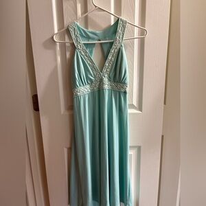 Turquoise Lace Open Back Mini Dress